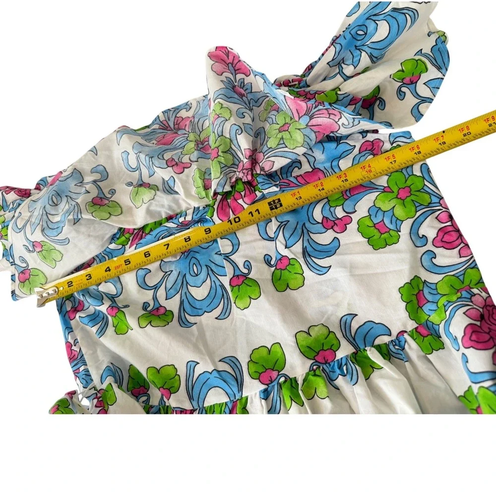 Fame Istanbul Floral Off Shoulder Maxi Dress White Blue Pink Green Tiered M - Picture 3 of 14